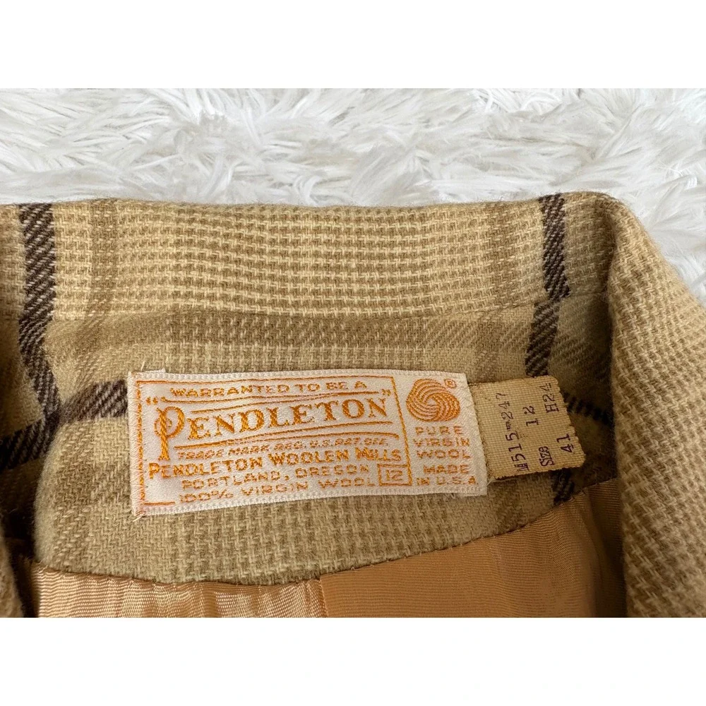Vintage 60s 70s Pendleton Wool Skirt Suit S Plaid Blazer Academia Mod USA
